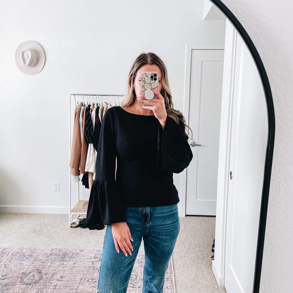 TIBI‎ Black Bell Sleeve Top